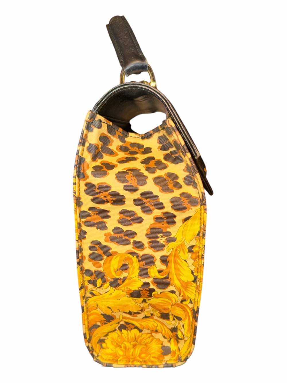 RARE Vintage Gianni Versace Barocco Leopard Canvas Top Handle Bag Medallion - Picture 4 of 7